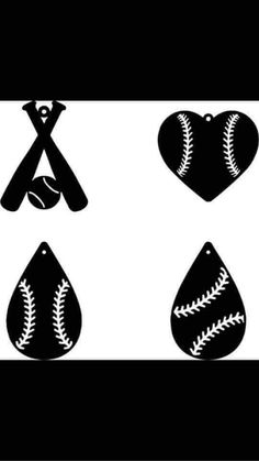 the silhouettes of baseball bats, heart and ball are shown in black and white