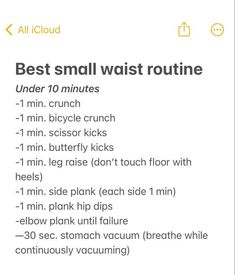 the best small waist routine for beginners is shown in this screenshot from an iphone