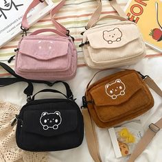 Cartoon Bear Mini Purse | Kawaii Pen Shop Estilo Harajuku, Tas Bahu, Cute Crossbody Bags, Girls Tote, Girly Bags, Girls Handbags, Travel Handbags, Canvas Messenger Bag, Cartoon Bear