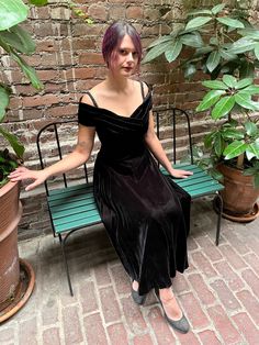 Off the shoulder velvet black formal party dress goth 1990s Vintage Off-shoulder Party Dresses, Vintage Off-shoulder Dress For Formal Occasions, Gothic Off-shoulder Evening Dress, Vintage Off-shoulder Evening Dress, Formal Off-shoulder Fitted Velvet Dress, Gothic Fitted Velvet Party Dress, Vintage Black Velvet Dress For Evening, Vintage Black Velvet Party Dress, Vintage Black Velvet Dress For Party