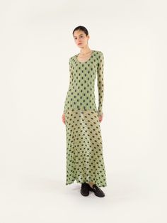 JOLLI - Long sleeve fitted dress Long Sleeve Maxi Dress With Side Slits, Long Sleeve Fitted Maxi Dress With Side Slits, Full-length Spring Dresses With Side Slits, Full Length Dresses With Side Slits For Spring, Green Fitted Maxi Dress, Fitted Green Chiffon Maxi Dress, Green Long Sleeve Maxi Dress With Side Slits, Fitted Maxi Dress With Side Slits, Fitted Green Maxi Dress