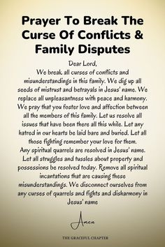 the back cover of prayer to break the curse of conflicts and family disputings