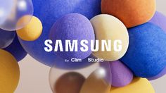 an image of colorful balloons with the words samsung on it's back ground and in front of them