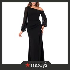 in stock Sheer Sleeve Dress, Evening Gowns With Sleeves, Long Sleeve Gown, Sheer Sleeves, Evening Gown, Evening Gowns, One Shoulder, Dresses With Sleeves, Black Dress