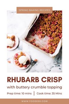 rhubarb crisp with buttery crumble topping is the perfect dessert for spring