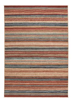 a multicolored striped rug on white background