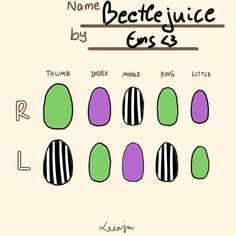 Nail Art With Words, Bettle Juice Nail Ideas Short, Beetlejuice Nail Art Short, Beatleguese Nails, Simple Bettle Juice Nails, Beetlejuice Nails Design, Halloween Nail Designs Beetlejuice, Beetleguese Nails, Betelgeuse Nails