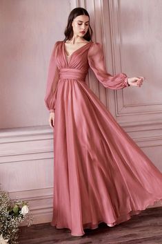 CD 0192 Size 12, 16 Long A Line Chiffon Long Sleeve Mother Of Dress Wedding Guest Gown Party Gowns Elegant, Long Sleeve Chiffon Dress, Prom Dresses Long Pink, Cinderella Divine, Evening Dresses With Sleeves, Evening Party Gowns, Unique Prom Dresses, Chiffon Evening Dresses, Full Length Dress