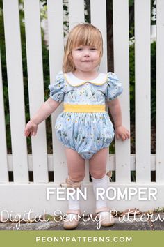 Fern Romper is a gorgeous design made for stretch knit fabrics. It includes options for a waistband, collar and sash. It includes a short and long sleeve options and snaps for easy nappy/diaper changes.Sized Newborn-4 years. Peony Patterns. Digital PDF downloadable sewing pattern. Print at home and sew today! Projector files included. Beginner friendly tutorial with fully photographed steps. Join our Facebook group for more inspo and advice! Fern Dress, Pattern Pieces, Gathered Skirt