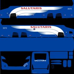 two blue buses side by side with the words salutaris on them