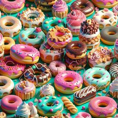 there are many different donuts on the table