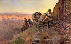 two men riding horses on top of a mountain