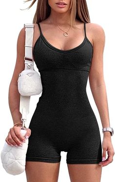 Women's Yoga Rompers Sexy One Piece Spaghetti Strap Tummy Control Padded Sports Bra JumpSuits Mtf Fashion, Workout Jumpsuit, Yoga Bodysuit, Gym Wardrobe, Shorts Design, Yoga Jumpsuit, Amazon Clothing, Amazon Fashion Finds, Bodycon Jumpsuit