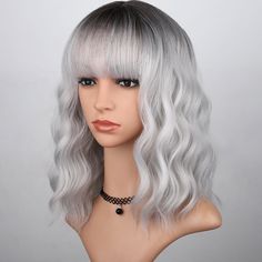 PRICES MAY VARY. 【Soft Natural Wigs】This is a stunning wig with full bangs,the bangs and distinctive waves bring a modern flair to the classic bob style 【Premium Synthetic Wig】The short wavy wig is made of high quality heat resistant synthetic fiber which is heat-friendly,super soft. It's breathable and lightweight for a more comfortable fit 【Humanized Design】The average size of this wavy wig is 22.5”, with 2 adjustable straps. It is ergonomically designed to make it easy for you to wear a wig. Bob Curly Wig, Wigs Shoulder Length, Grey Wigs, Wavy Wig With Bangs, Full Bangs, Bangs For Women, Shoulder Length Bob, Classic Bob, Blonde With Pink