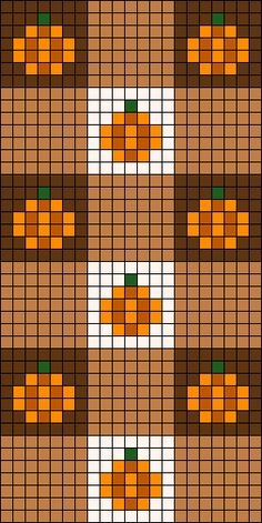 a cross stitch pattern with pumpkins on the front and back, as well as green dots