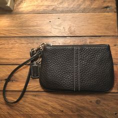 Coach Wristlet - Small, Nwot. Never Used, No Flaws Of Any Kind. Black Pebbled Leather, Tan Lining Coach Leather Tag Attached 6.5” X 4” Leather Tag, Black Pebbles, Coach Leather, Pebbled Leather, Clutches