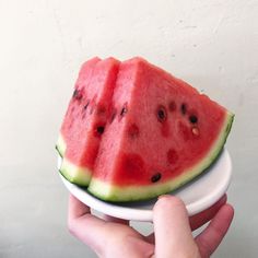 a person holding a plate with slices of watermelon on it