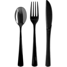 a fork, knife and spoon on a white background