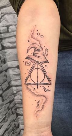 a tattoo on the arm of a person with an eyeball and triangle in it