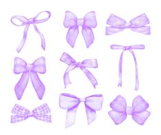 a set of purple bows on white background