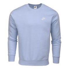 Nike Sportswear Club Fleece Solid Color Logo Embroidered Round Neck Long Sleeves Light Blue BV2662-548 (Men's/Embroidery) Nike Sportswear Club Fleece, Color Logo, Nike Sportswear, Logo Embroidered, Round Neck, Light Blue, Solid Color, Long Sleeves, Nike