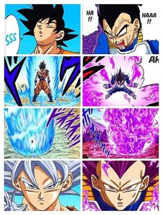 the dragon ball characters are in different stages of being super saishi, gohan and vegeta