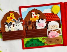 there are farm animals in the barn on this felt craft set, and it is easy to make