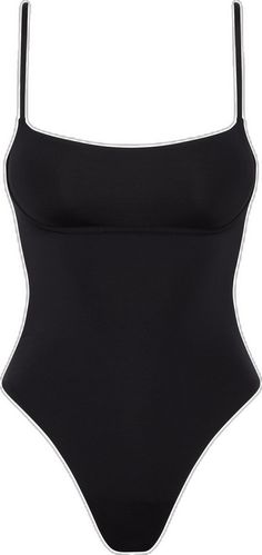 Black Bodysuit With Built-in Bra And Tank Straps, Black Shapewear Bodysuit For Poolside, Swimming Bodysuit With Wide Straps, Black Fitted Swimwear With Wide Straps, Chic Swimwear With Built-in Bra And Scoop Neck, Swimming Bodysuit With Wide Straps And Lined Body, Black Swimwear With Adjustable Straps And Minimal Stretch, Black Scoop Neck Nylon Bodysuit, Black Nylon Bodysuit With Scoop Neck