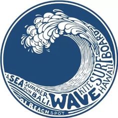 a blue and white logo with waves