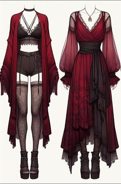 Succubus Clothing Design, Vampire Outfit Female Drawing, Sorceress Outfit, Wedding Outfits Ideas, Goth Bohemian, Fashion Design Patterns, High Design