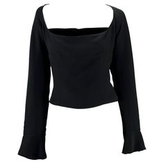 F/W 2001 Yves Saint Laurent by Tom Ford Velvet Bow Black Flare Bustier Top For Sale at 1stDibs Elegant Black Square Neck Top, Black Fitted Blouse With Square Neck, Elegant Square Neck Evening Top, Fitted Black Blouse With Square Neck, Elegant Square Neck Formal Top, Elegant Evening Blouse With Square Neck, Stunning Tops, Simple Top, Black Flare