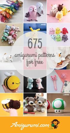 there are many different crocheted animals on this page and the title says, 67 amigurmi patterns for free