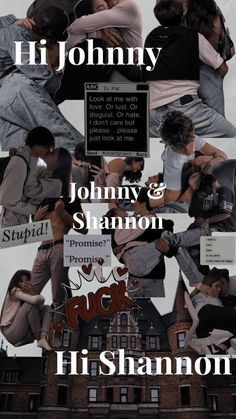 a collage of photos with the words johnny and shanron on them in black and white