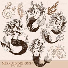 mermaids and sea creatures in vintage style