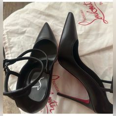 Christian Louboutin Women's Beautiful Shoes, Leather Pumps - Black/Red - Size 5-5 New. Christian Louboutin Conclusive Pointed Toe Ankle Strap Pump Black Without Box Christian Louboutin Christian Louboutin Conclusive Pointed Toe Ankle Strap Pump. In The Color Black. Originally $1,200 Cage-Like Ankle Straps Bring A Touch Of Edge To A Pointy-Toe Pump Lifted By A Willowy Stiletto And Finished With That Iconic Louboutin-Red Sole. 4" (100mm) Heel Adjustable Straps With Buckle Closure Leather Upper, Li Luxury Red Sole Ankle Strap Heels, Luxury Ankle Strap Heels With Red Sole, Luxury Heels With Red Sole And Ankle Strap, Designer Ankle Strap Heels With Red Sole, Leather Heels With Red Sole For Evening, Luxury Ankle Strap Heels For Office, Leather Heels With Red Sole For Cocktail, Designer Heels With Red Sole For Evening, Ankle Tie Heels