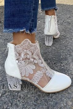 Lasaky - Premium Leather Pull-On Boots featuring Sturdy Heel and Durable Rubber Sole Plus Size Boots, Spring Shoes Women, Lace Ankle Boots, Popular Boots, Sage Wedding, Summer Boots, Crystal Heels, Boots Patterns, Floral Heels