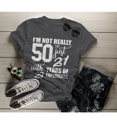 "Women's Funny 50th Birthday T-Shirt Not 50, 21 With 29 Years Experience Shirt This funny t-shirt makes a great gift for the birthday boy or girl turning 50. Dress them up and take them out so that everyone knows who's birthday it is. This funny 50th birthday shirt reads \"I'm not 50, I'm Just 21 With 29 Years Of Experience\". Share a laugh in this fiftieth birthday tee. Machine wash and dry. Features a tear away tag for comfort and includes a drawstring cotton gift bag. Direct to garment printe Funny 60th Birthday, Funny 40th Birthday, 30th Birthday Funny, 30th Birthday Shirts, 40th Birthday Funny, Funny Coffee Shirts, 40th Birthday Shirts, 50th Birthday Funny, Women Nurse