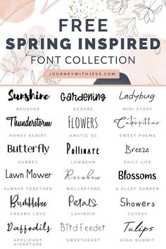 the free spring inspired font collection is available for use in any type of print or webpage