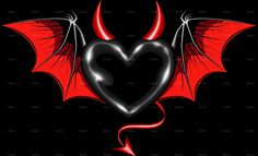 a heart shaped dragon with horns and wings in the shape of a heart on a black background