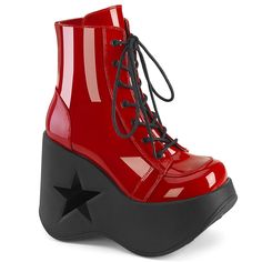 #ad Premium Red Star Wedge 90s Rave Platform Shoes Sneaker Boots Spice Girls David Bowie, Fashion Womens Boots Red Platforms, Gothic Boots, Demonia Shoes, Festival Shoes, Pleaser Shoes, Gogo Boots, Va Va Voom, Thigh High Stockings, Chunky Platform