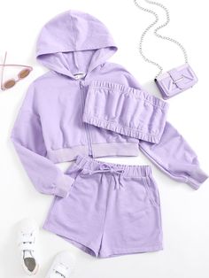 Lilas Casual Collar Sans manches Étoffe,Étoffe Unicolore  Embellished Extensibilité légère Printemps/Été Crop Tube Top, Purple Outfit, Shein Kids, Swag Girl Style, Quick Outfits