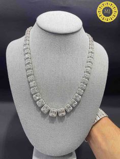 "Heavy Solid 925 Sterling Silver Baguette VVS1 Moissanite Diamonds Miami Cuban Curb Chain Anti-Tarnish 12 mm wide 16\"-28\" Inch\" All Sizes ( Available Message For Size And MM sizes Price will Vary ) Fine Quality Box Lock Clasp, Moissanite studed Pass The Diamond Tester Test - 25-40Ct VVS1 Quality Moissanite studded/White D colour Super ICY you have to see to believe!! GRA certified SOLID 925 Sterling silver...finished in rhodium for a shiny ICY look Not plated or filled...this is SOLID silver Elegant Rectangular Iced Out Jewelry, Luxury Rectangular Diamond Necklace, Luxury Rectangular Diamond Cut Necklace, Silver Baguette Cut Crystal Jewelry, Luxury Silver Baguette-cut Diamond Necklace, Luxury Silver Baguette Cut Diamond Necklace, White Gold Moissanite Jewelry With Baguette Diamonds, Silver Crystal Jewelry With Baguette Cut, Luxury Crystal Jewelry Rectangular Shape