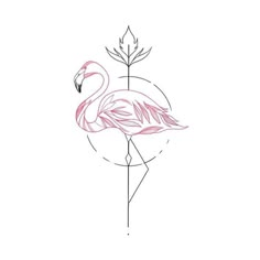 a pink flamingo standing on top of a plant