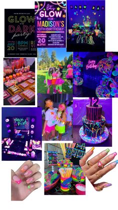 glow party collage with neon colors and decorations