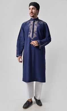 Ancient Motifs Embroidered Yoke Cotton Tunic Traditional Blue Kurta With Embroidered Sleeves, Cotton Traditional Wear With Embroidered Sleeves, Cotton Kurta With Embroidered Sleeves For Festivals, Festival Cotton Kurta With Embroidered Sleeves, Cotton Straight Kurta With Embroidered Sleeves, Festive Cotton Kurta With Embroidered Sleeves, Cotton Kurta With Embroidered Sleeves For Eid, Long Sleeve Traditional Wear With Embroidered Sleeves For Festivals, Traditional Long Sleeve Wear With Embroidered Sleeves For Festivals