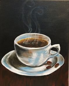 a painting of a cup of coffee on a saucer