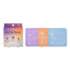 The Fan Faves Gift Set -  A plant-powered wearable wellness patch set for on-the-go wellness. The Fan Faves Gift Set by The Good Patch includes B12 Awake Patch, Dream Patch, and Rescue Patch, for 3 patches total. This patch sampler trio is the ultimate travel companion or stocking stuffer for the holiday season!    Features     Wearable Wellness Patches with sustained release of ingredients up to 8-12 hours Vegan, made without latex, paraben free, dermatologically tested, and made in the USA wit Ulta Gift Sets, Mini Makeup Bag, Skin Face Mask, Target Gifts, Valerian Root, Skincare Gift Set, Beauty Gift Sets, Wellness Gifts, Packaging Design Inspiration