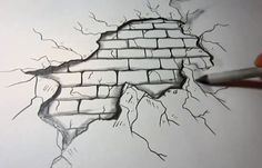 someone is drawing a brick wall with pencils