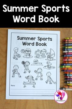 the summer sports word book with pencils and crayons