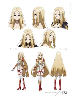 the character sheet for fire emblem, which includes blonde hair and long straight hair with red boots